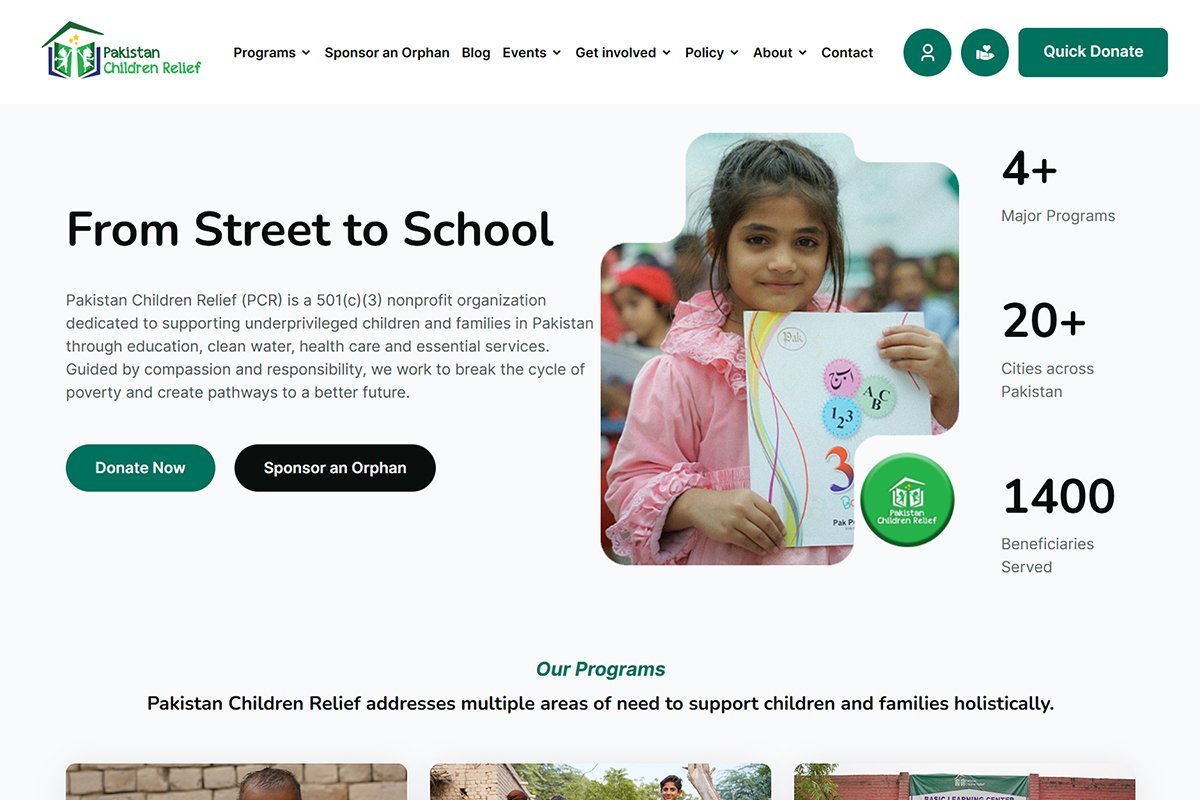 Pakistan Children Relief website